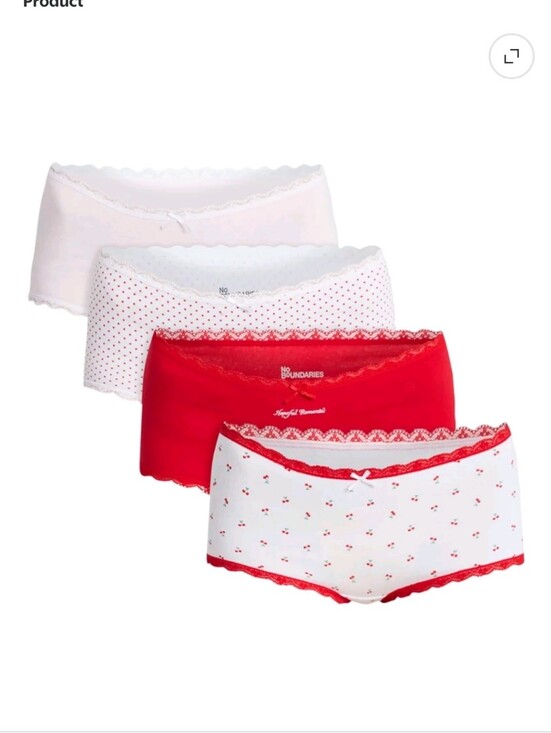 No Boundaries Other - No Boundaries Red, White & Light Pink Lace Boyshort 4-Pack